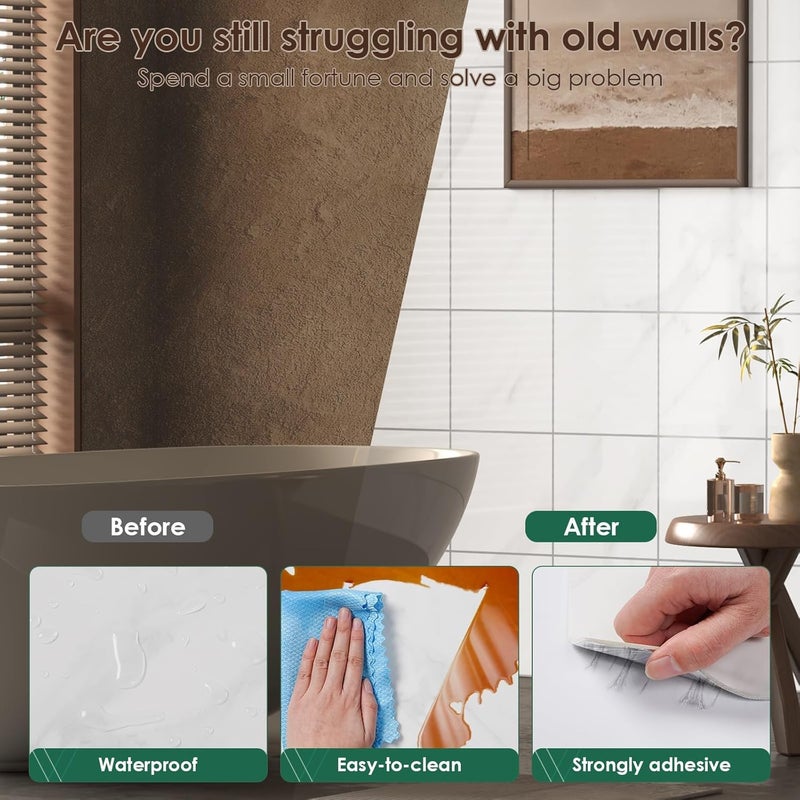VallisCo Peel and Stick Backsplash Tiles 20 Sheets 12''x12'' PVC Self Adhesive Wall Tiles Back Splash Wall Panels Stick on Backsplash for Kitchen Bathroom Laundry Room, White - Image 3
